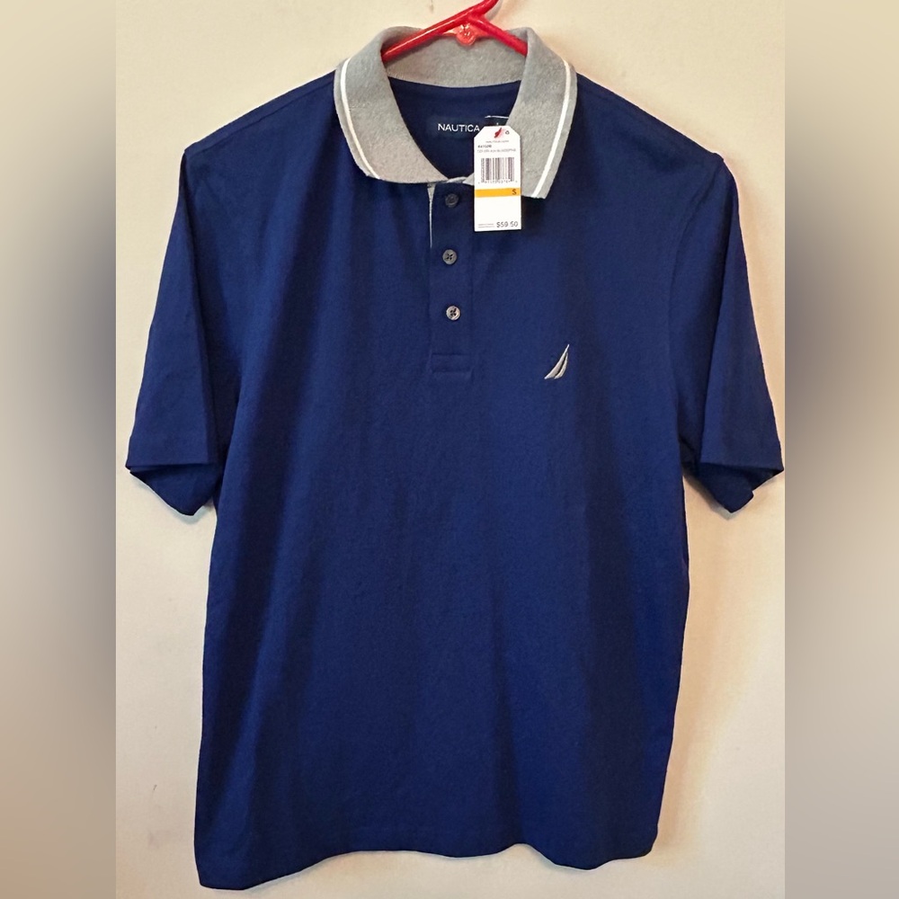 Nautica Mens Cotton Classic Fit Short Sleeve Polo Shirt Navy Embroidered Sail SM